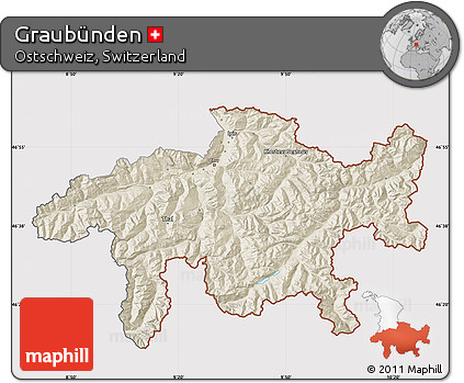 Shaded Relief Map of Graubünden, cropped outside