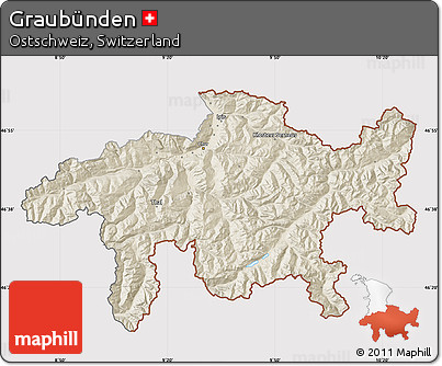 Shaded Relief Map of Graubünden, cropped outside