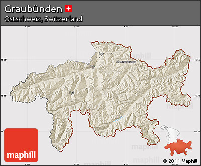Shaded Relief Map of Graubünden, cropped outside