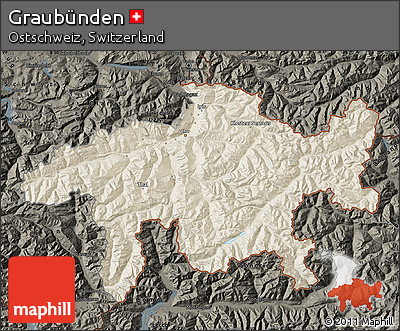 Shaded Relief Map of Graubünden, darken