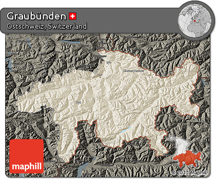 Shaded Relief Map of Graubünden, darken