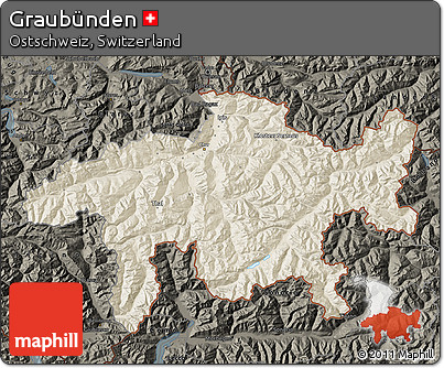 Shaded Relief Map of Graubünden, darken