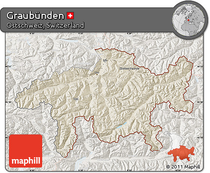 Shaded Relief Map of Graubünden, lighten