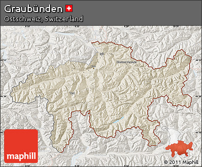 Shaded Relief Map of Graubünden, lighten