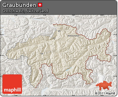 Shaded Relief Map of Graubünden, lighten