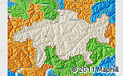 Shaded Relief Map of Graubünden, political outside
