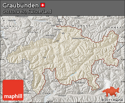 Shaded Relief Map of Graubünden, semi-desaturated