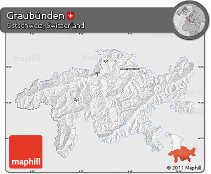 Silver Style Map of Graubünden, single color outside
