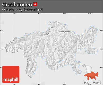 Silver Style Map of Graubünden, single color outside
