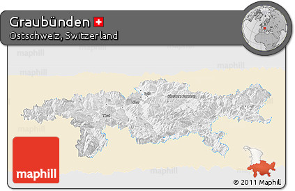 Classic Style Panoramic Map of Graubünden, single color outside