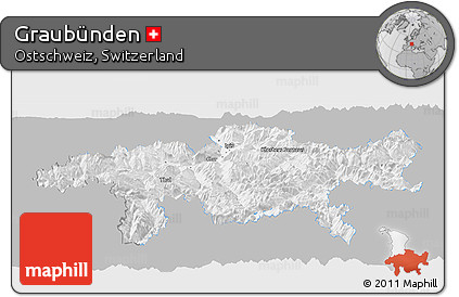 Gray Panoramic Map of Graubünden, single color outside
