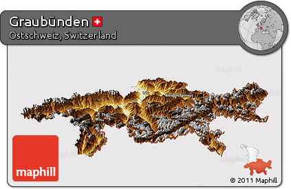 Physical Panoramic Map of Graubünden, cropped outside