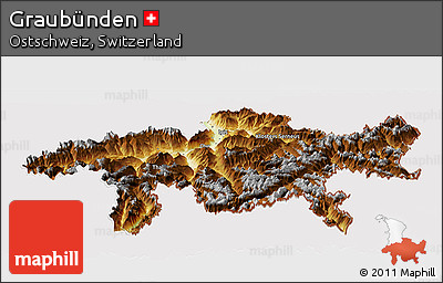 Physical Panoramic Map of Graubünden, cropped outside