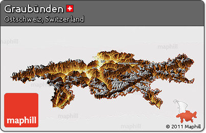 Physical Panoramic Map of Graubünden, cropped outside