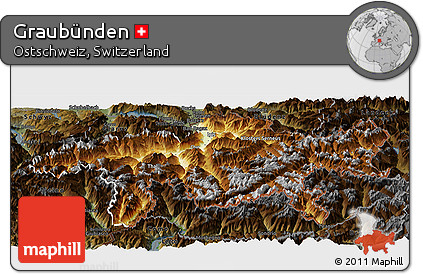 Physical Panoramic Map of Graubünden, darken