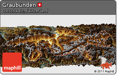 Physical Panoramic Map of Graubünden, darken