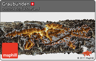 Physical Panoramic Map of Graubünden, darken, semi-desaturated