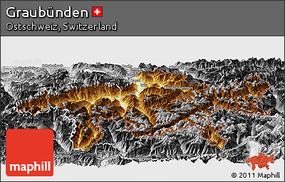 Physical Panoramic Map of Graubünden, desaturated