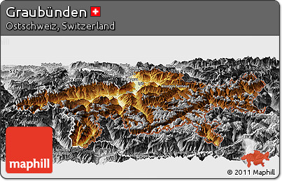 Physical Panoramic Map of Graubünden, desaturated