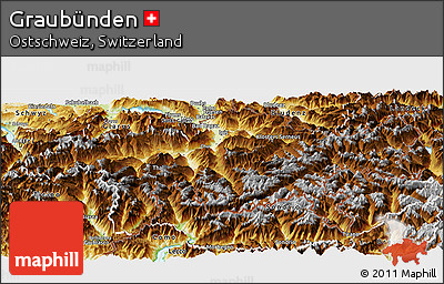 Physical Panoramic Map of Graubünden