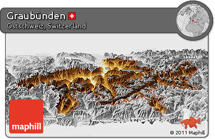 Physical Panoramic Map of Graubünden, lighten, desaturated