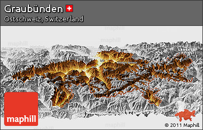 Physical Panoramic Map of Graubünden, lighten, desaturated