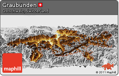 Physical Panoramic Map of Graubünden, lighten, desaturated