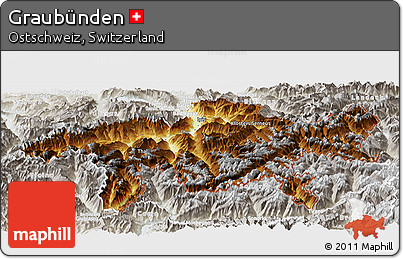 Physical Panoramic Map of Graubünden, lighten, semi-desaturated