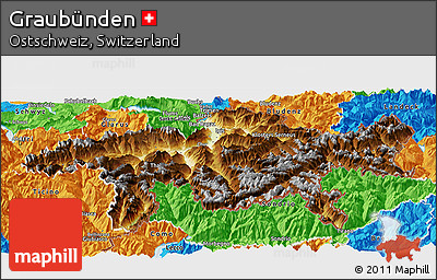 Physical Panoramic Map of Graubünden, political outside