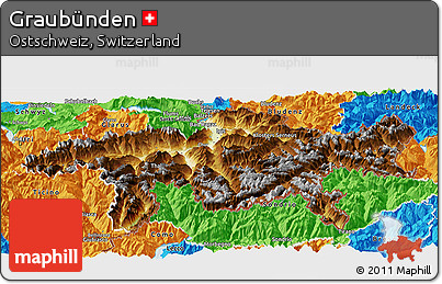 Physical Panoramic Map of Graubünden, political outside