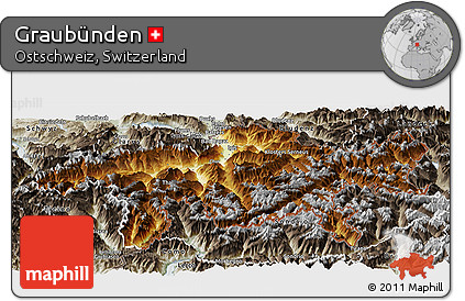 Physical Panoramic Map of Graubünden, semi-desaturated