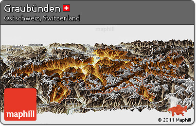 Physical Panoramic Map of Graubünden, semi-desaturated