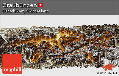 Physical Panoramic Map of Graubünden, semi-desaturated
