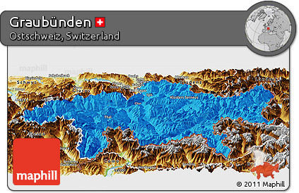 Political Panoramic Map of Graubünden, physical outside