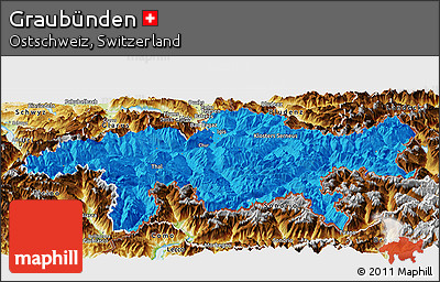 Political Panoramic Map of Graubünden, physical outside