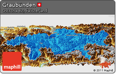 Political Panoramic Map of Graubünden, physical outside