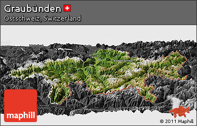 Satellite Panoramic Map of Graubünden, darken, desaturated