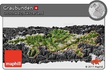 Satellite Panoramic Map of Graubünden, darken, desaturated