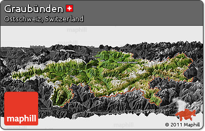 Satellite Panoramic Map of Graubünden, darken, desaturated