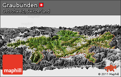 Satellite Panoramic Map of Graubünden, desaturated