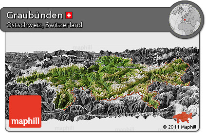 Satellite Panoramic Map of Graubünden, desaturated