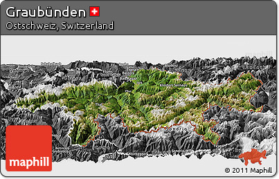 Satellite Panoramic Map of Graubünden, desaturated