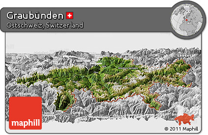 Satellite Panoramic Map of Graubünden, lighten, desaturated
