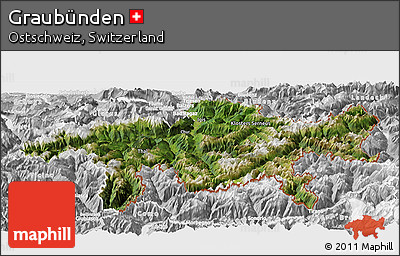 Satellite Panoramic Map of Graubünden, lighten, desaturated