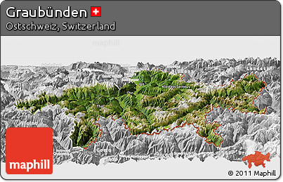 Satellite Panoramic Map of Graubünden, lighten, desaturated