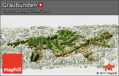Satellite Panoramic Map of Graubünden, lighten