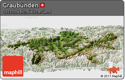 Satellite Panoramic Map of Graubünden, lighten
