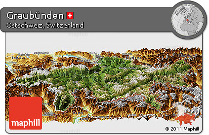 Satellite Panoramic Map of Graubünden, physical outside