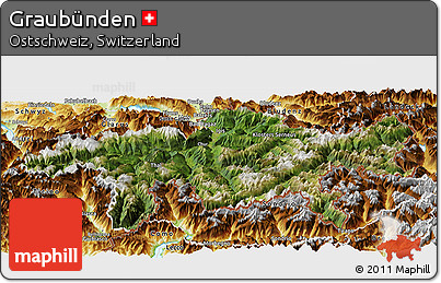 Satellite Panoramic Map of Graubünden, physical outside