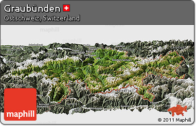 Satellite Panoramic Map of Graubünden, semi-desaturated